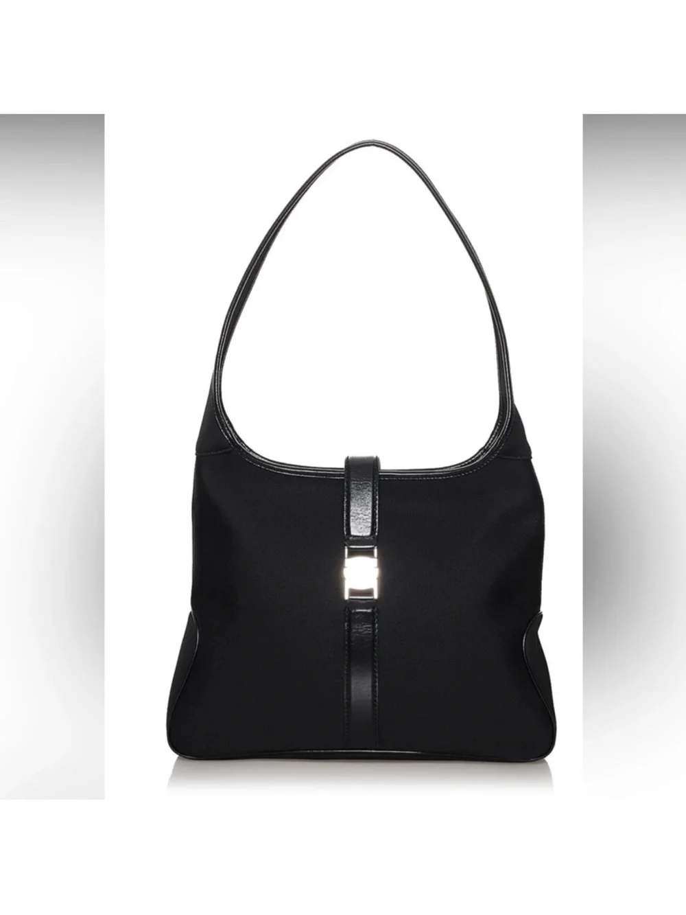 Salvatore Ferragamo Black Nylon Gancini Shoulder Bag Leather Trim Italy
